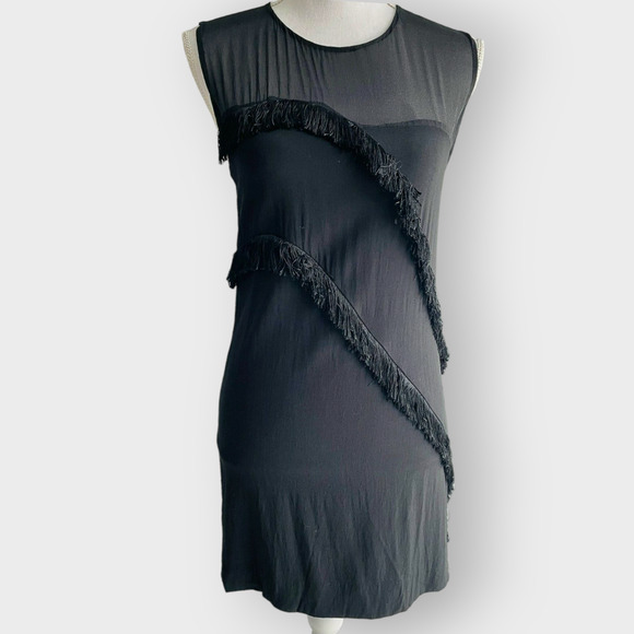 Sandro Paris Rosalbla Fringe Tassel Mini Dress Black $415 Sleeveless Scoop 2 - Picture 1 of 12